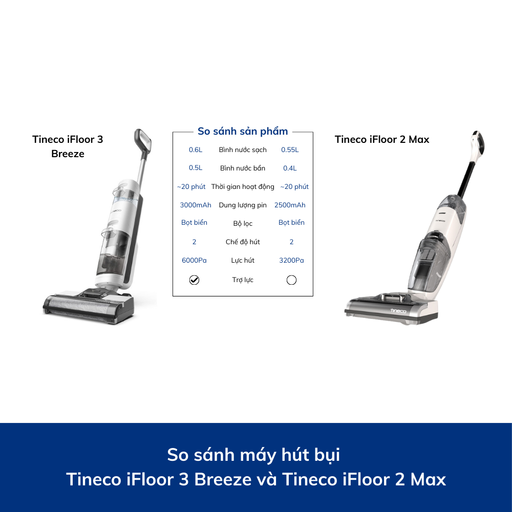 So sánh máy hút bụi Tineco iFloor 3 Breeze và Tineco iFloor 2 Max