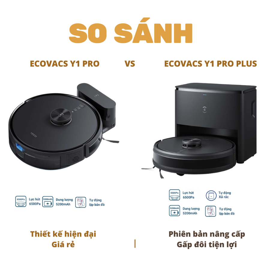 So sánh Robot hút bụi Ecovacs Y1 Pro và Ecovacs Y1 Pro Plus