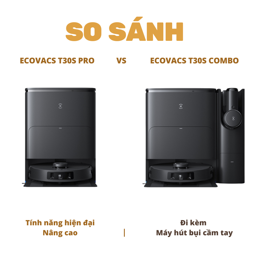 So sánh Robot hút bụi Ecovacs T30S Pro và T30S Combo