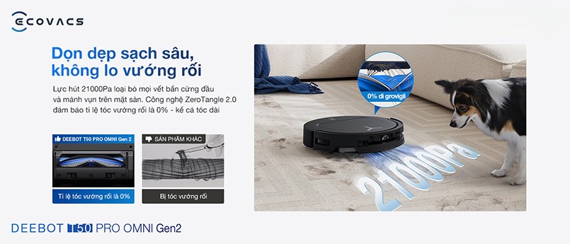 Ecovacs Deebot T50 Pro Gen 2 lực hút 21.000Pa