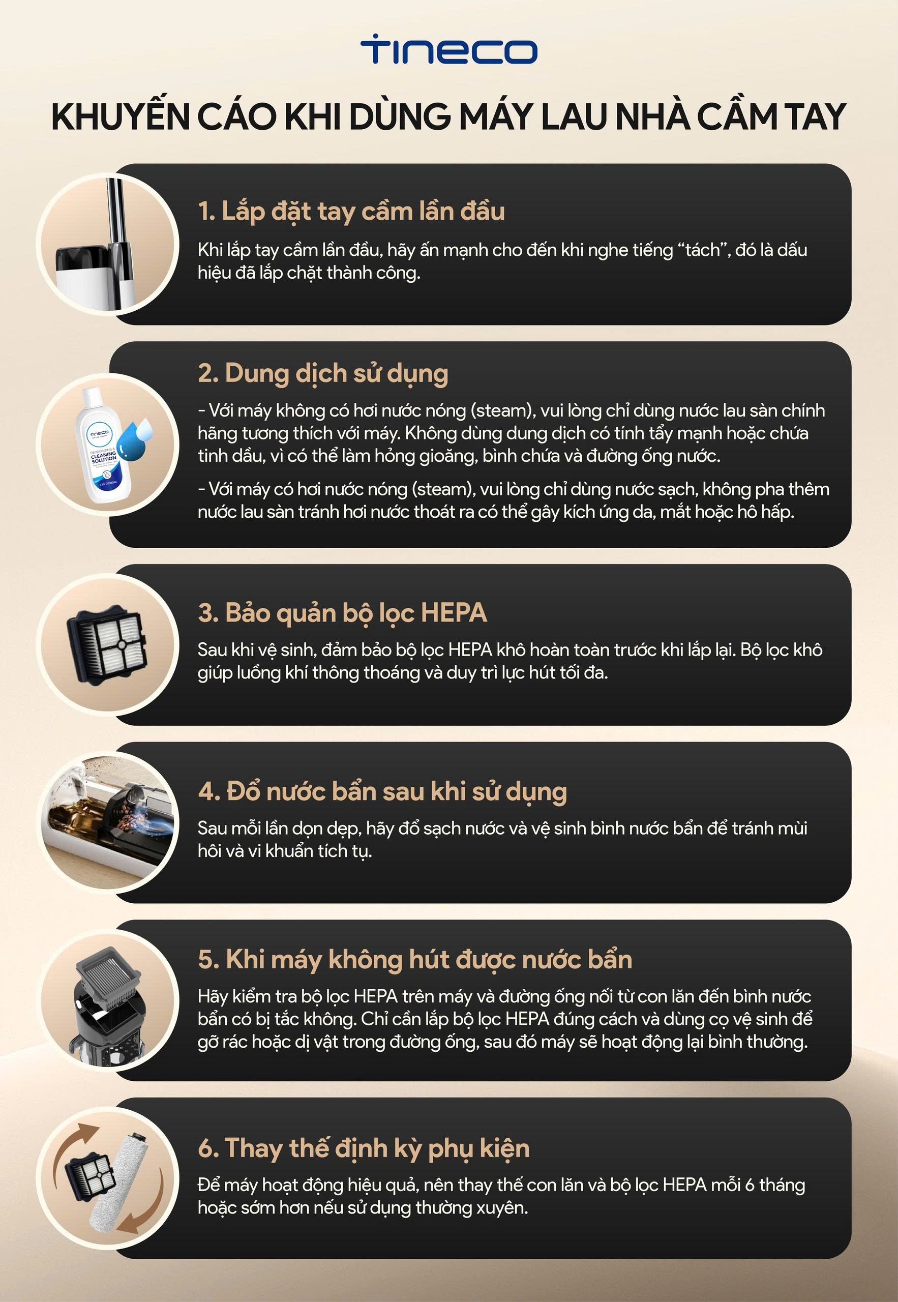 Tineco Floor One S6 Stretch Extreme khuyến cáo khi dùng