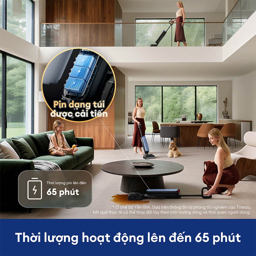 Máy hút bụi lau nhà Tineco Floor One S9 Artist Prime thời lượng hoạt động lên đến 65 phút